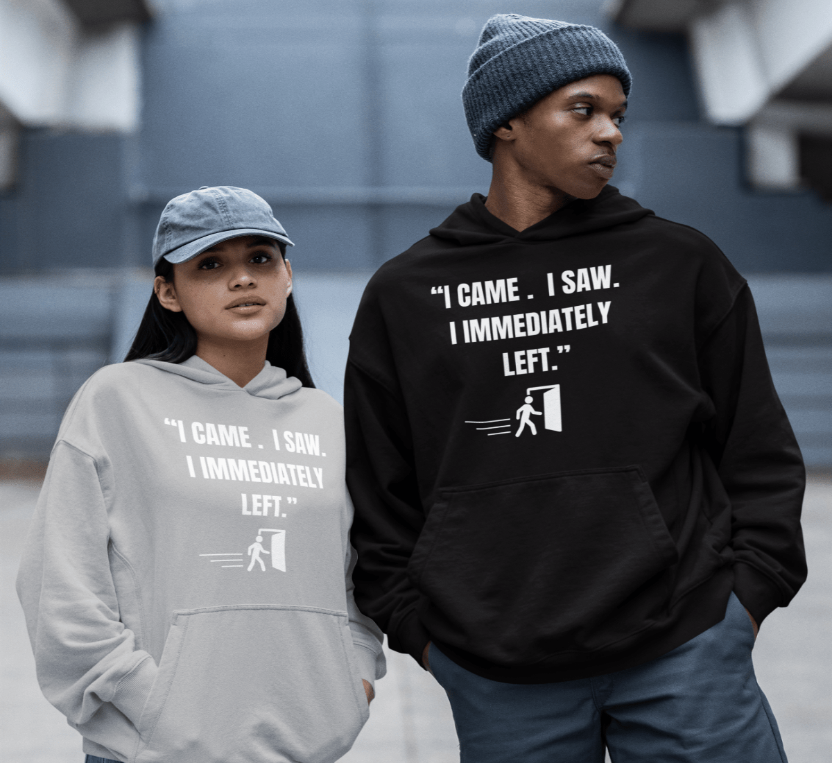 "I Came. I Saw. I Immediately Left." – The Ultimate Introvert Hoodie - Exit Strategy "I Came. I Saw. I Immediately Left." – The Ultimate Introvert Hoodie