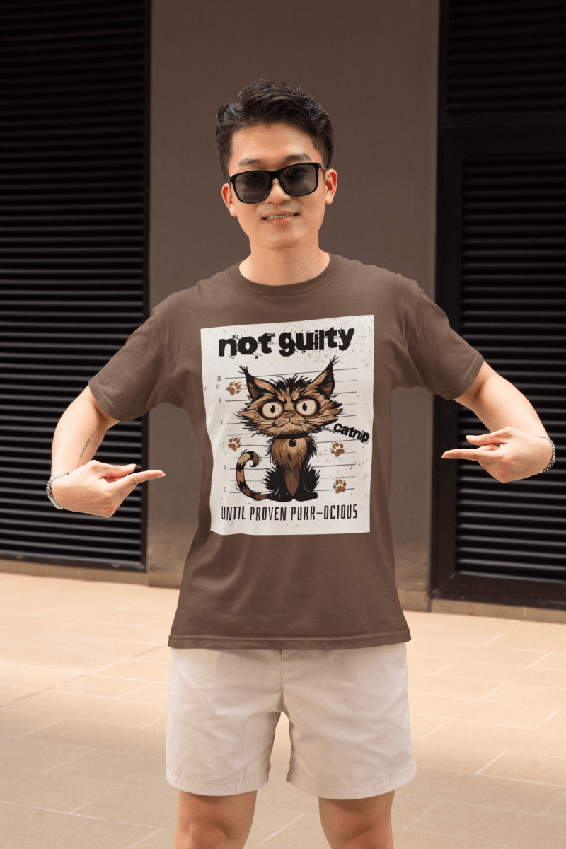 The "Not Guilty" Scruffy Cat Mugshot Tee - Exit Strategy The "Not Guilty" Scruffy Cat Mugshot Tee