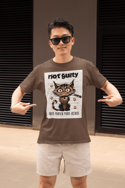 The "Not Guilty" Scruffy Cat Mugshot Tee - Exit Strategy The "Not Guilty" Scruffy Cat Mugshot Tee