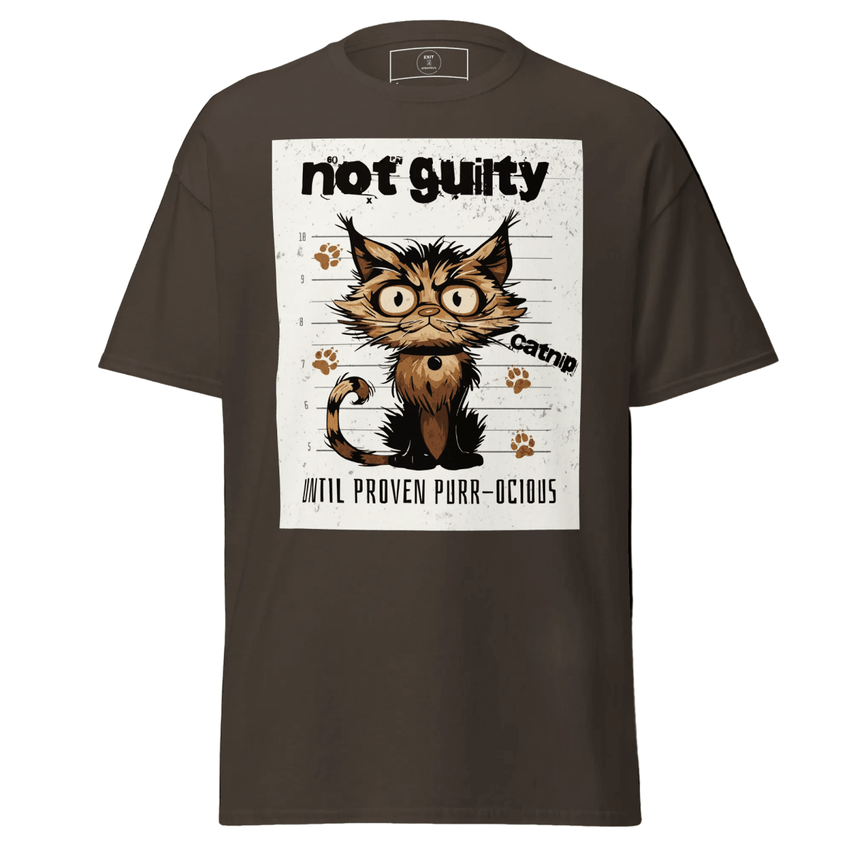 The "Not Guilty" Scruffy Cat Mugshot Tee - Exit Strategy The "Not Guilty" Scruffy Cat Mugshot Tee