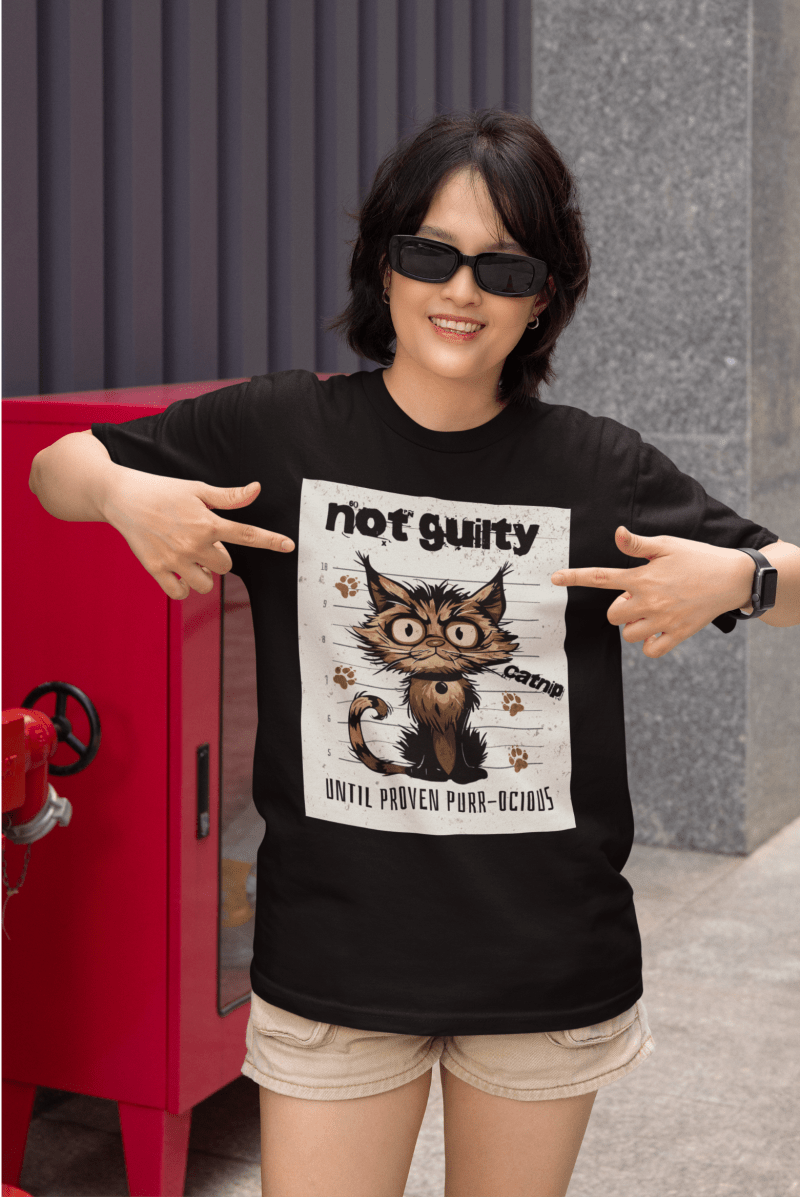 The "Not Guilty" Scruffy Cat Mugshot Tee - Exit Strategy The "Not Guilty" Scruffy Cat Mugshot Tee