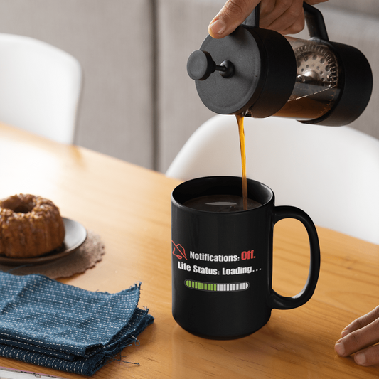 The "Notifications Off" 15oz Glossy Black Mug - Exit Strategy The "Notifications Off" 15oz Glossy Black Mug